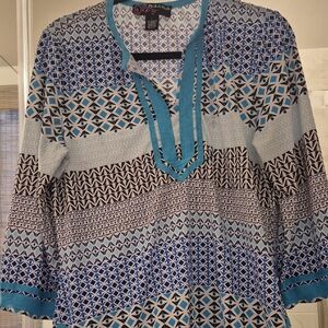 Rising International Blue and Black Geometric Blouse